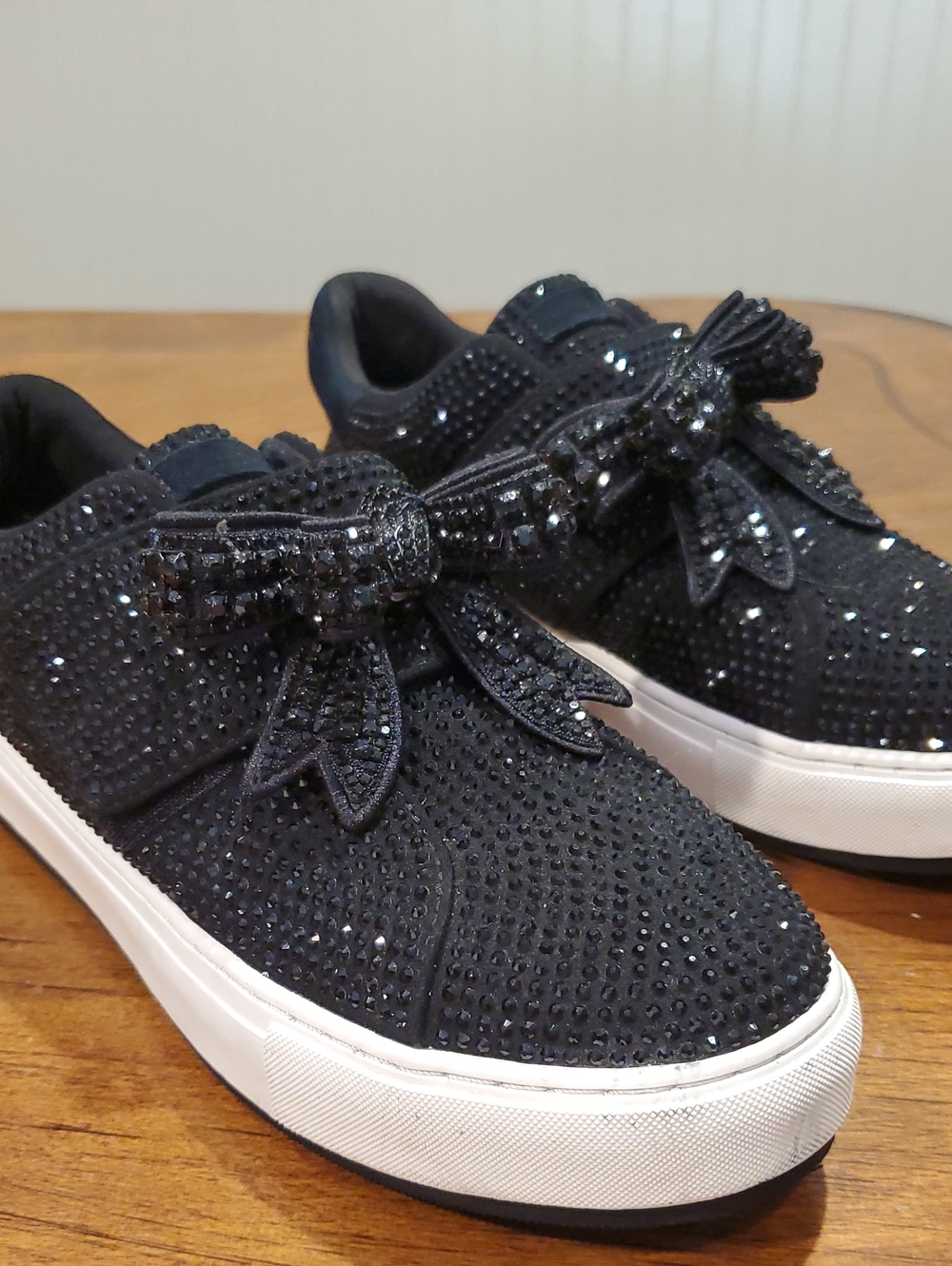 Kurt Geiger Black Crystal Studded Laney Sneakers With Bow